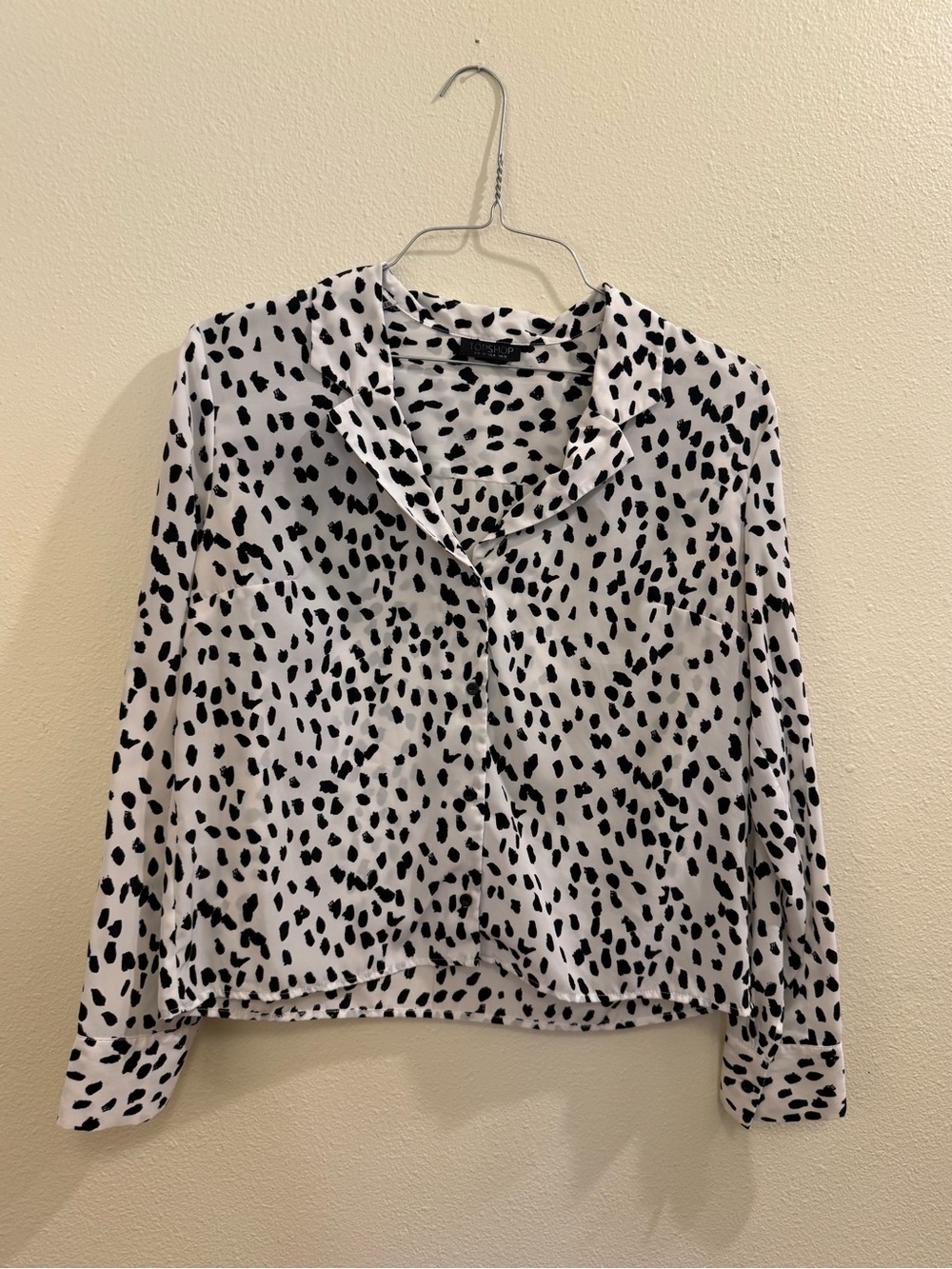 Topshop Black & White Spotted Button-Down Shirt